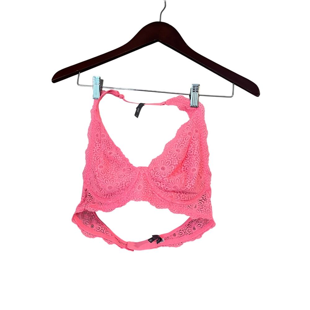 Aerie Unlined Plunge Underwire Push Up Bra Halter Coral Orange Pink 36C NWOT